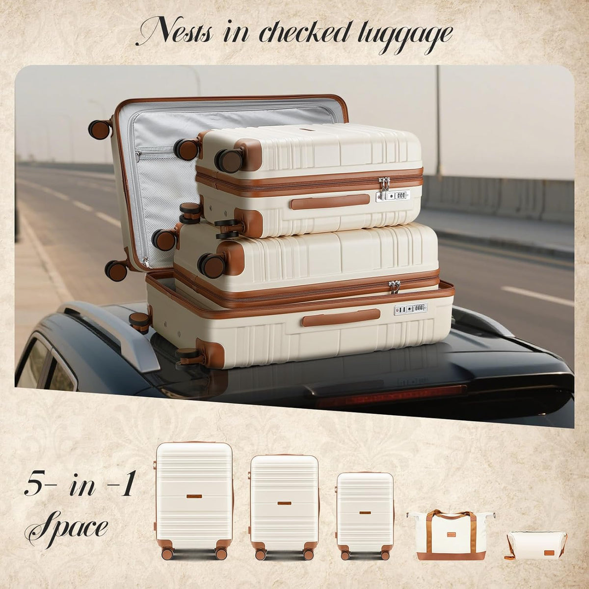 Luggage Sets with spinner wheels, PC+ABS Hard Shell Travel Luggage,Lightweight Carry-on suitcases with TSA Lock,YKK Zippers (Light Purple, 5 piece sets(20/24/28/DB/TB))
