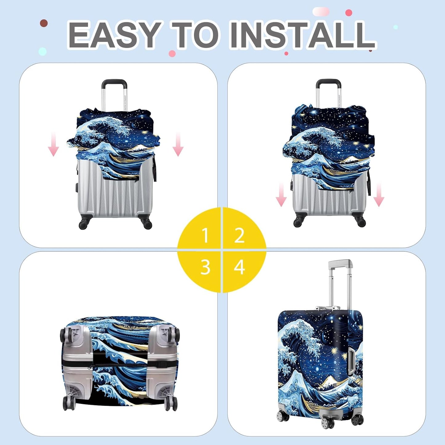 ANNA QUEEN Starry Ocean Wave Luggage Cover, Suitcase Protector with Artistic Van Gogh Style, Stretchable, Washable Travel Cover for 24-26 Inch Luggage