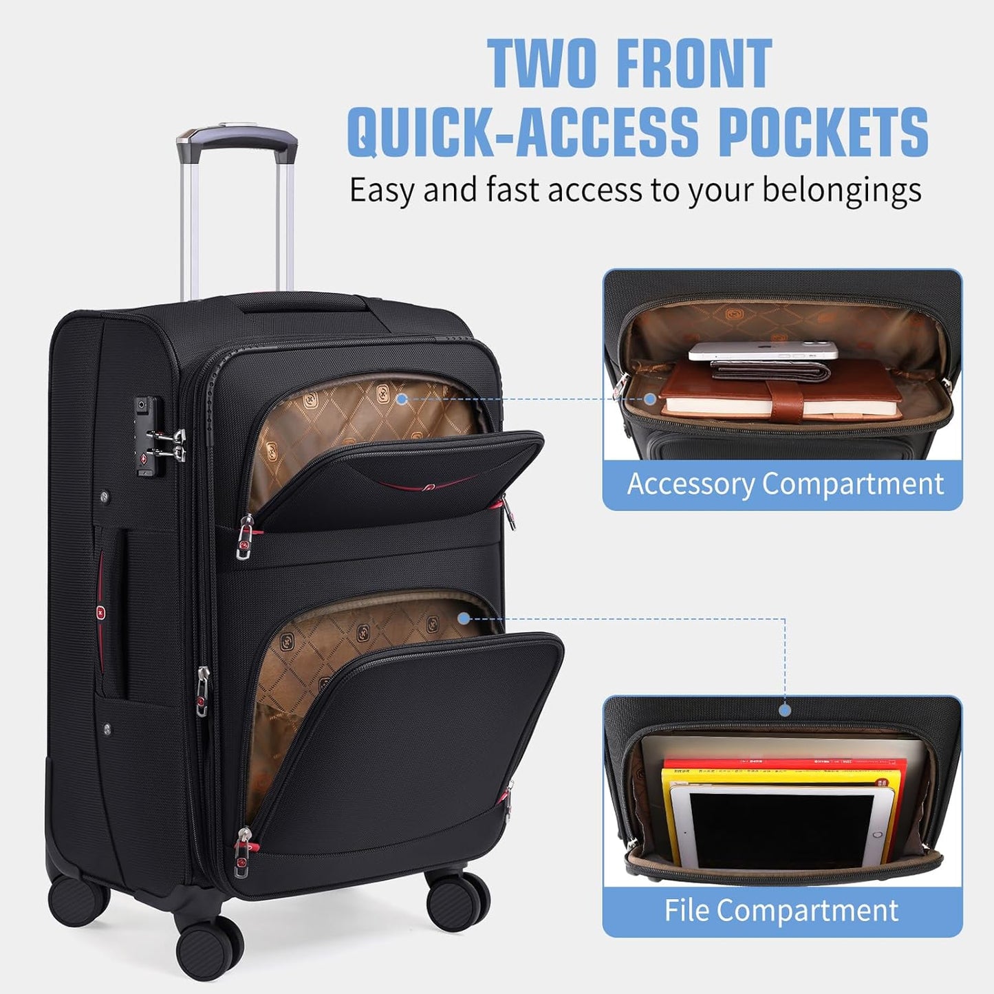 Softside Expandable Luggage with 4 Spinner Wheels, Durable Checked-Luggage Suicase (Coffee, 25-Inch)
