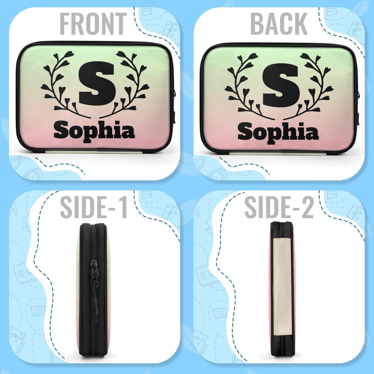Custom Electronics Organizer Travel Case Personalized Name Initials Cable Charger Cord Tech Organizer Pouch Accessories Bag