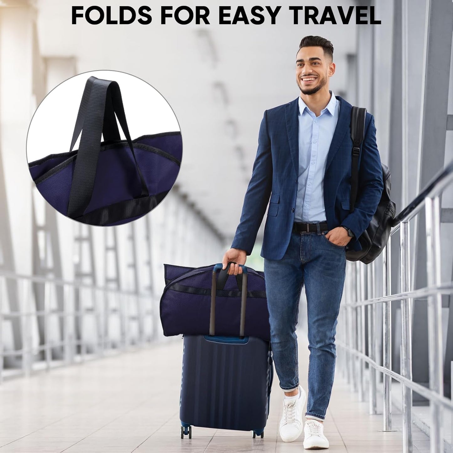BALEINE 2PK Heavy Duty Garment Bag with Shoe Storage Travel Bag for Dresses, Suit, Coats Travel Essential (43", Blue)