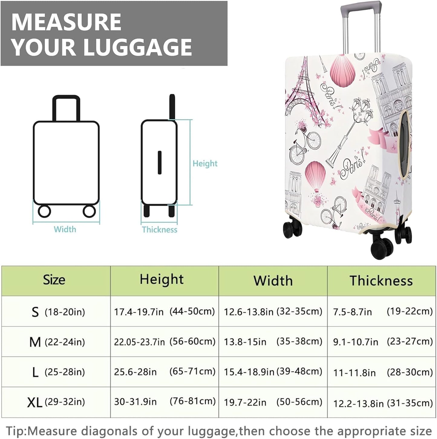 Travel Luggage Cover Suitcase Protector Fits 18-32 Inch Wheel Covers PatternedTravel Related Items Flower Luggage Protector Elastic M