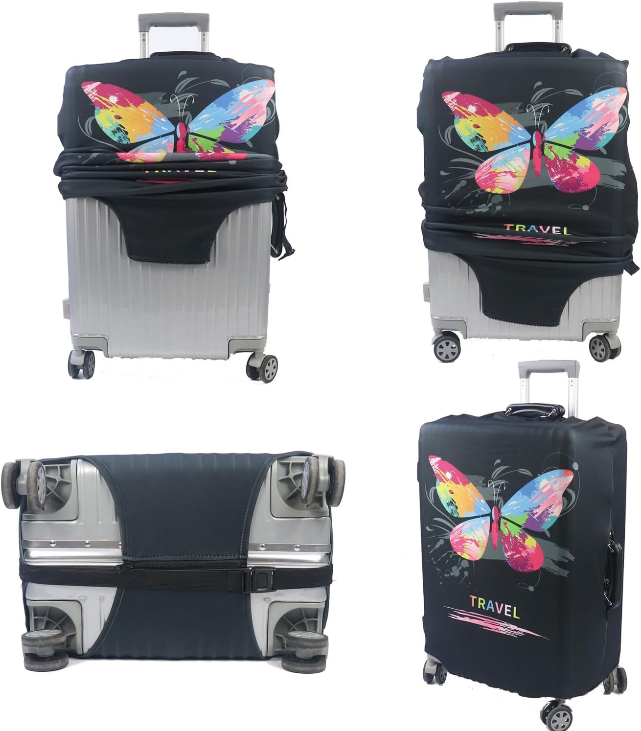 MosaiRudo Thicker Luggage Cover Elastic Suitcase Cover Protector Fits 18-32 Inch Suitcase Travel Accessories (Butterfly, L)