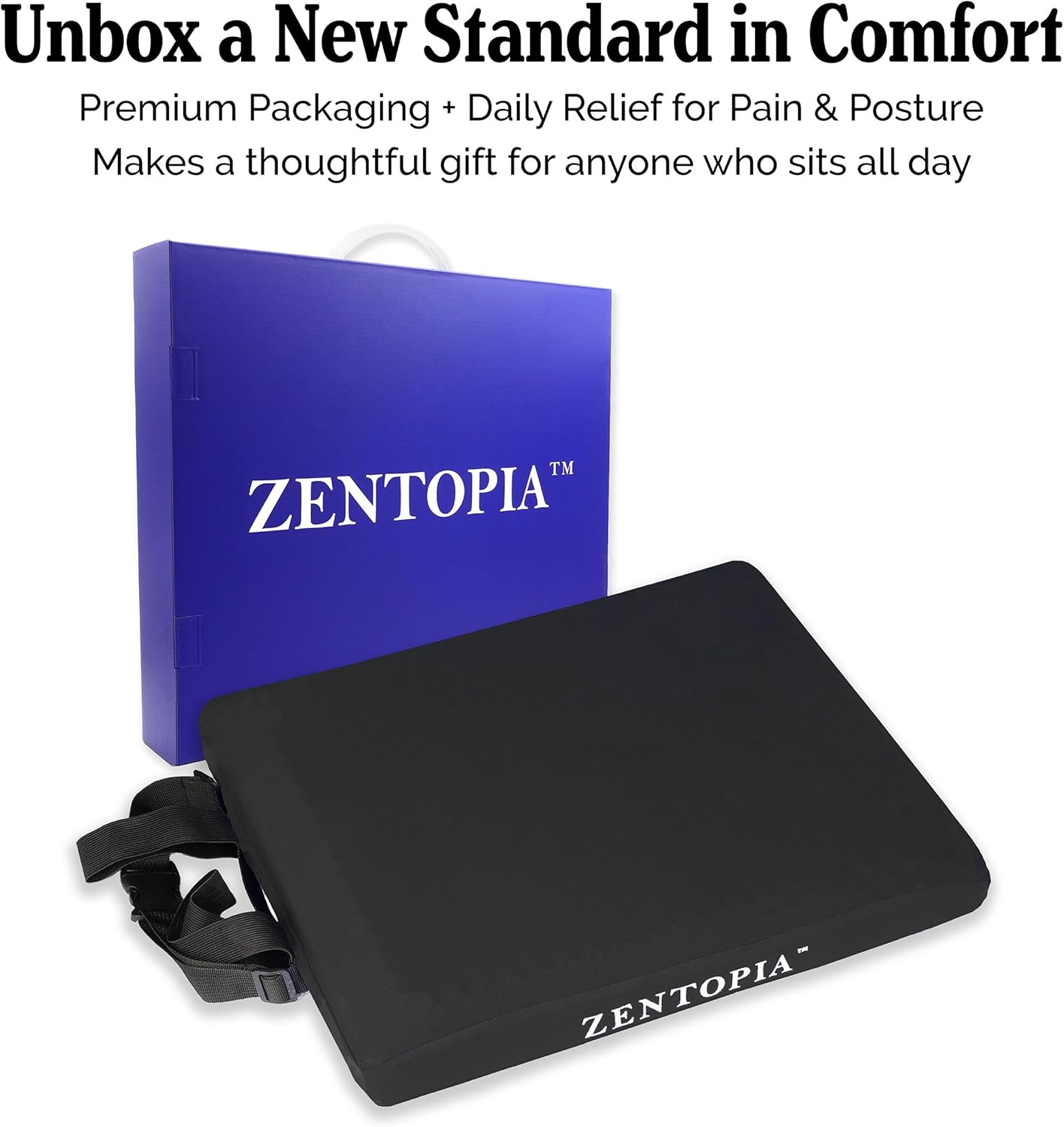 Gel and Memory Foam Seat Cushion – Office – Ergonomic Cushion Pad for Tailbone Pain - Desk Chair Car Seat Cushion Driving - Sciatica & Back Pain Relief (Black)