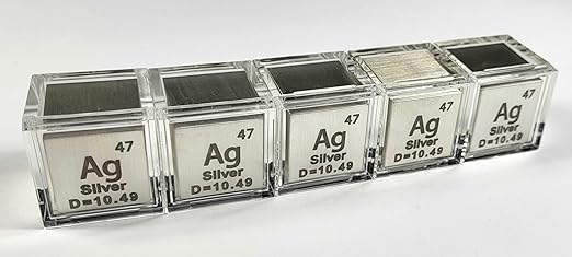 1" 25.4mm Silver Argentum Metal Cube Ag up to 99.9% Pure Periodic Table Element Engraved Density Collection Science Education Display Block Cube + Acrylic Case Box - 1PC
