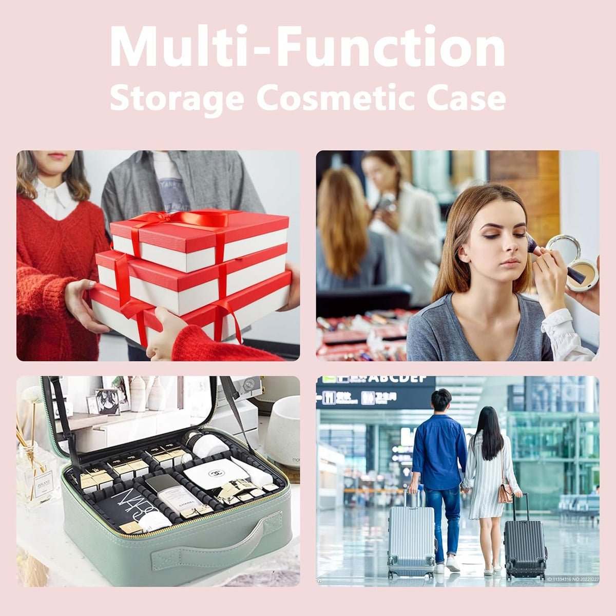 Travel Makeup Bag for Makeup Artists Large Makeup Case,with Mirror 3 Color Setting and Detachable 10x Magnifying Mirror Travel Makeup Bag,Portable Storage and Adjustable Dividers(pink)