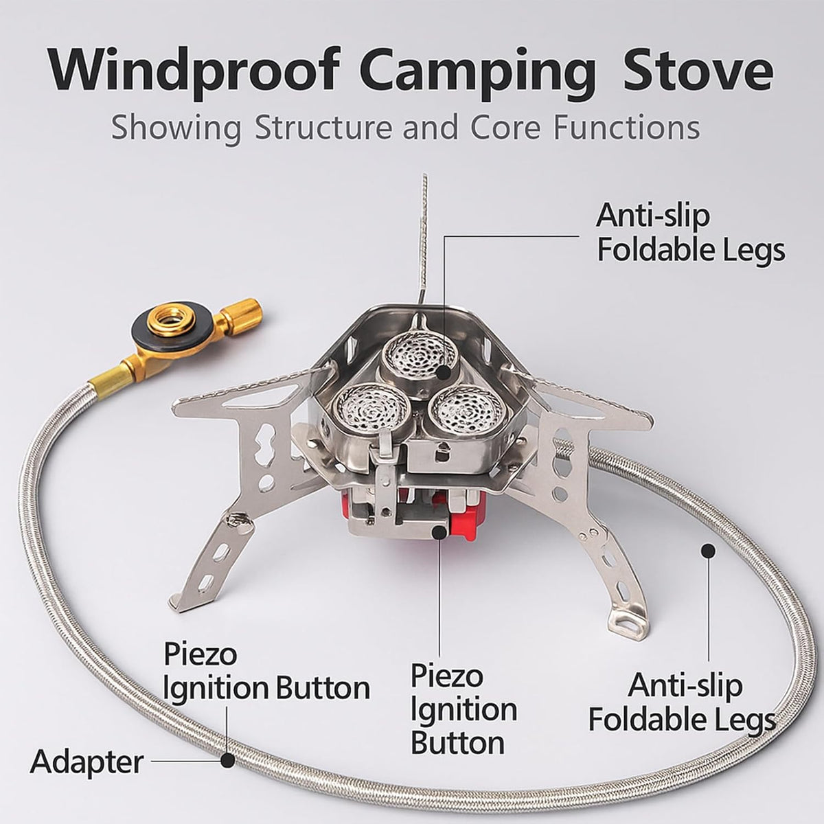 Windproof Camping Stove, Portable Camping Stove with Piezo Ignition, Collapsible Design with Carrying Casefor Outdoor Hiking, Backpacking, Picnic & Emergency Cooking (9900W)
