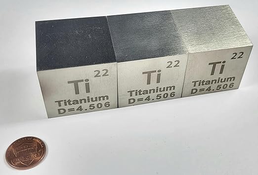1.5" 38.1mm Titanium Metal Cube Ti up to 99.9% Pure Periodic Table Element Engraved Density Collection Science Education Display Block Cube + Acrylic Case Box - 1PC