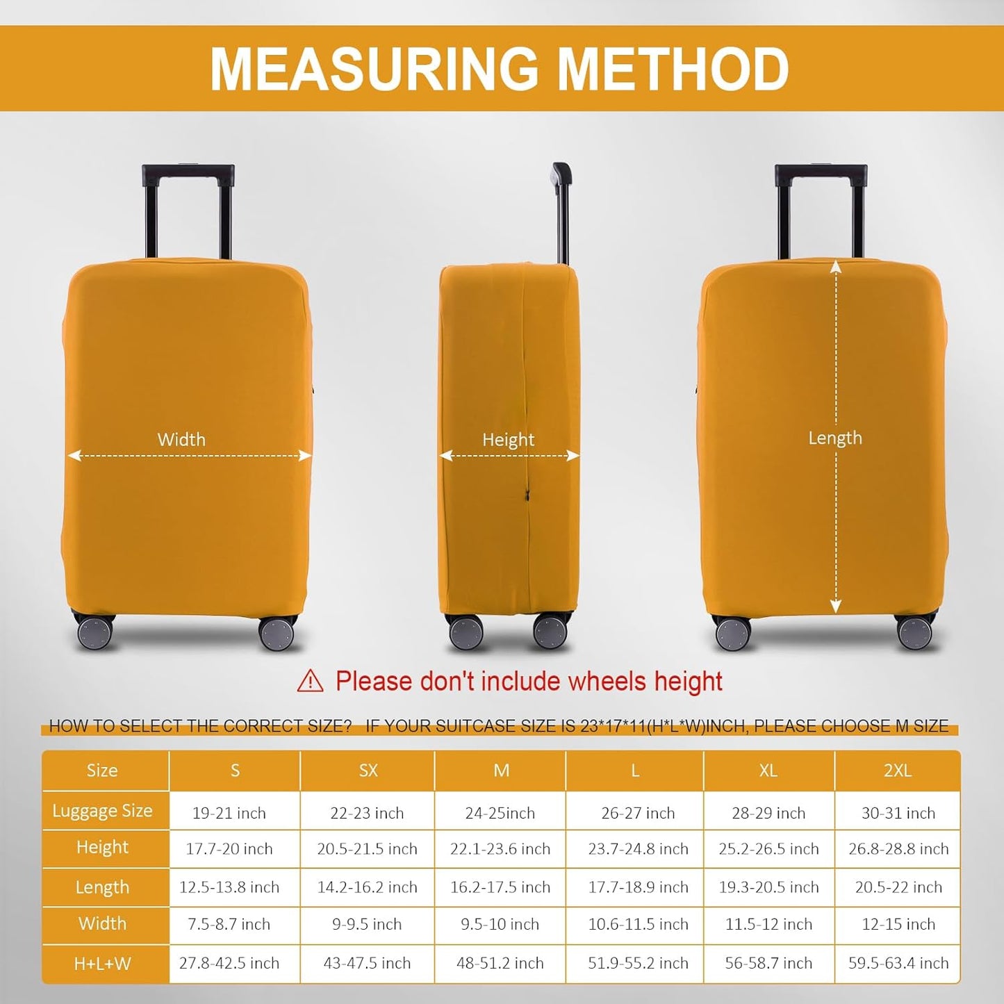 Travel Luggage Cover Suitcase Protector Scratch-Resistant Fit 19-31 Inch Suitcase, Not Included Suitcase (Yellow, 2XL(30-31 inch))