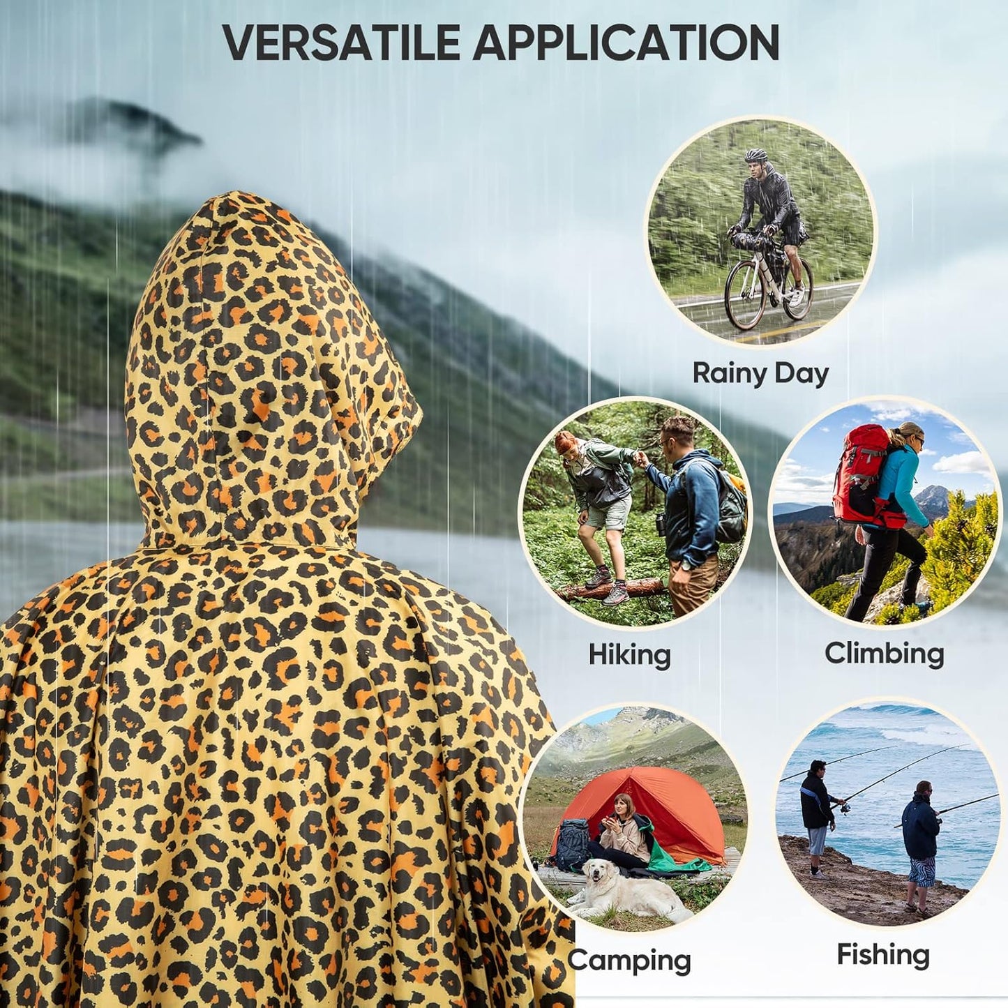 PTEROMY Hooded Rain Poncho for Adult with Pocket, Waterproof Lightweight Unisex Raincoat for Hiking Camping Emergency