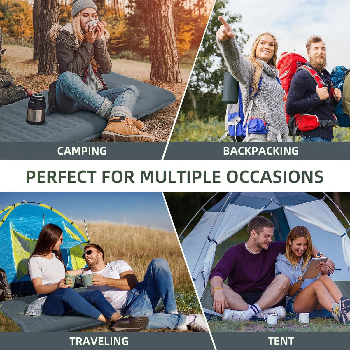 Camping Sleeping Pad, Extra Thick 5 Inch Camping Mat with Pillow Built-in Foot Pump Inflatable Sleeping Pads Compact for Camping Backpacking Hiking Traveling Tent(Gray)