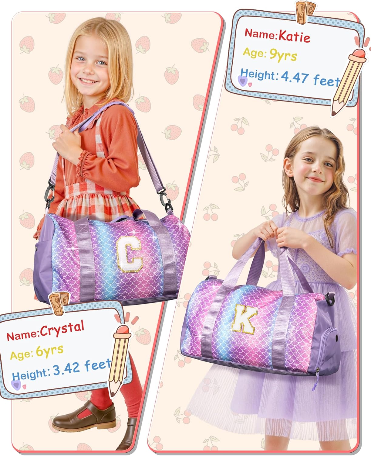Gifts for 3 4 5 6 7 8 9 Year Old Girls-Girl Gym Bag with Shoe Compartment, Kid Personalized Weekender Overnight Bags, Initial Travel Tote with Makeup Pouch, Easter Gift for Teen (Letter C)