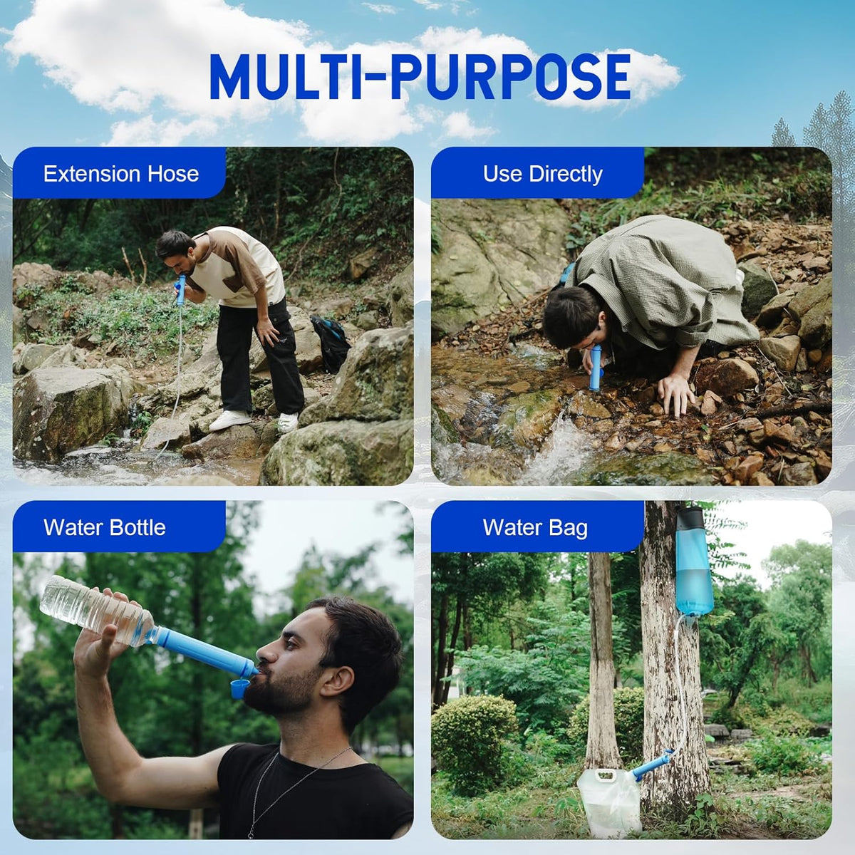 Greeshow Portable Water Filter Straw, Personal Water Filtration System, Replaceable Filter Cartridge, Outdoor Water Purifier Emergency Survival Gear for Hiking Camping Backpacking, GS-28H1, 1 Pack