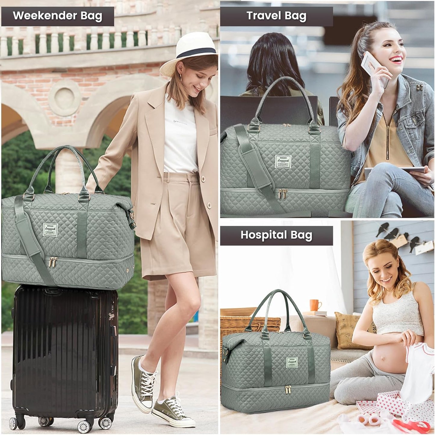 LOVEVOOK Travel Duffle Bag,Weekender Bags for Women with Shoe Compartment,Carry on Overnight Bag with Toiletry Bag,Gym Duffel Bag with Wet Pocket, Hospital Bags for Labor and Delivery