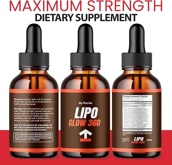 (3 Pack) Lipo Glow 360 Liquid Drops - Lipo Glow 360 Drops for Overall Wellness Support, Advanced Formula Supplement, LipoGlow Liquid Reviews, Lipo Glow 360 for Maximum Strength Support, Made in USA