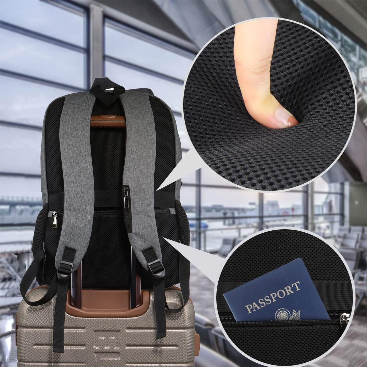 Laptop Backpack for Men Women, Travel Business Backpack with USB Charging Port and Anti Theft Pocket, Fits 17 Inch Laptop,Grey