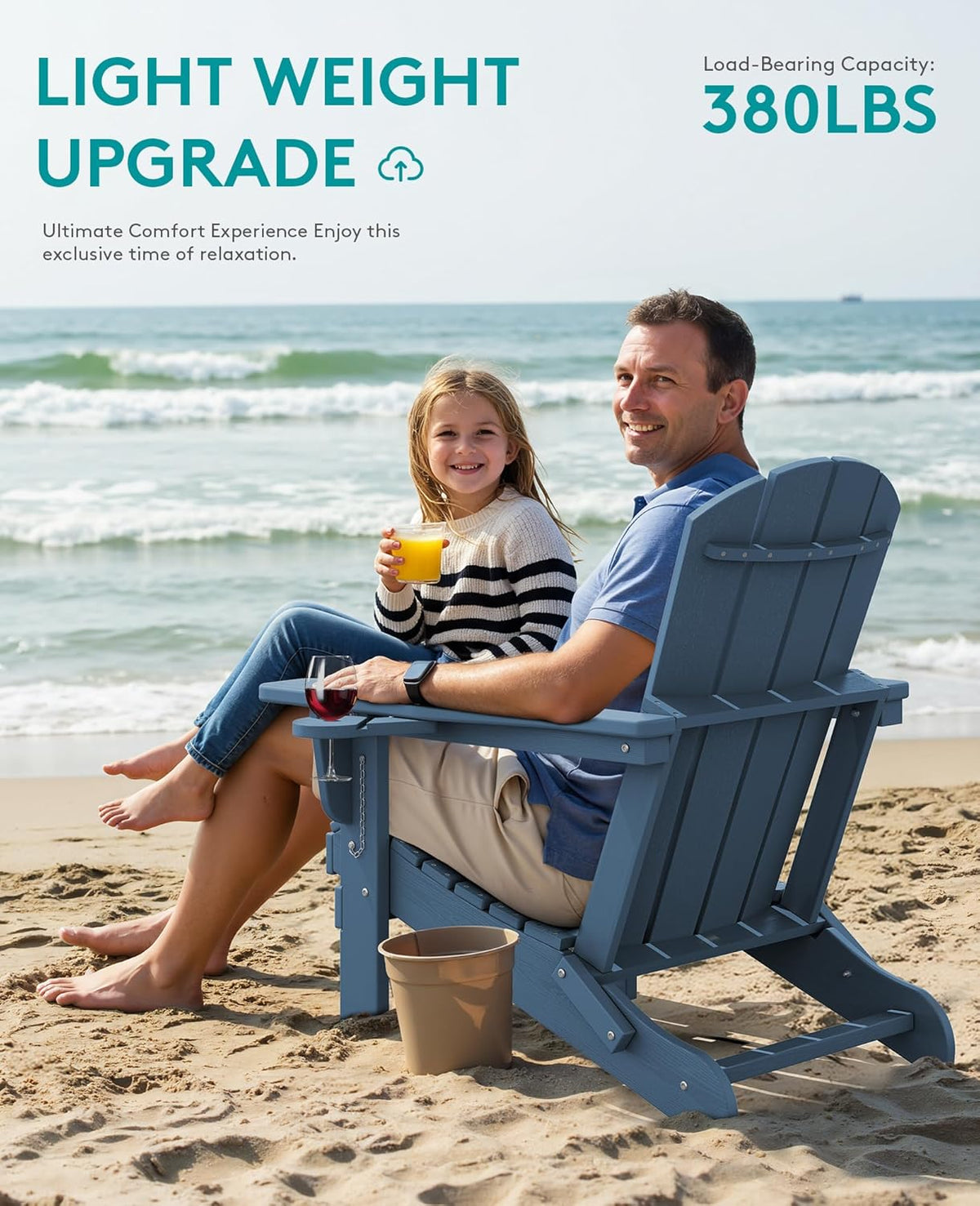 SERWALL Folding Adirondack Chair, Dual Cup Holders & All-Weather HDPE, Wood-Like Patio Chair for Backyard, Camping,Pool & Fire Pit- Navy
