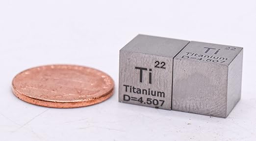 0.39" 10mm Titanium Metal Cube Ti up to 99.9% Pure Periodic Table Element Engraved Density Collection Science Education Display Block Cube + Acrylic Case Box - 1PC