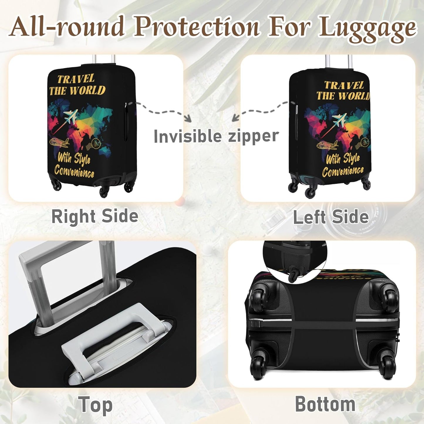 Luggage Cover, Travel Suitcase Covers, Elastic Suitcase Protective Cover, Scratchproof Luggage Protector, Washable Dustproof Trolley Case Protector Fit 22-28 Inch (bk, L(25-28inch suitcase))