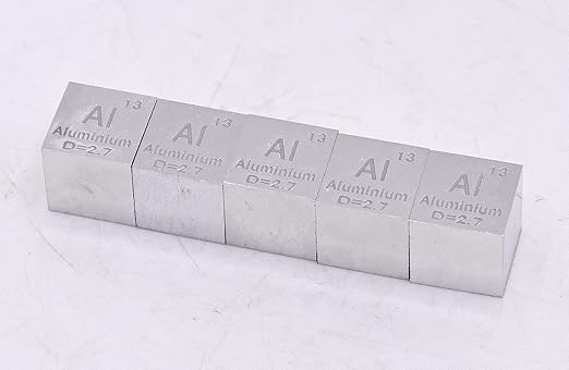 0.39" 10mm Aluminium Metal Cube Al up to 99.9% Pure Periodic Table Element Engraved Density Collection Science Education Display Block Cube + Acrylic Case Box - 1PC