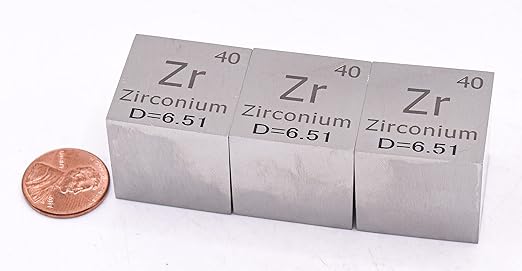 1" 25.4mm Zirconium Metal Cube Zr up to 99.9% Pure Periodic Table Element Engraved Density Collection Science Education Display Block Cube + Acrylic Case Box - 1PC
