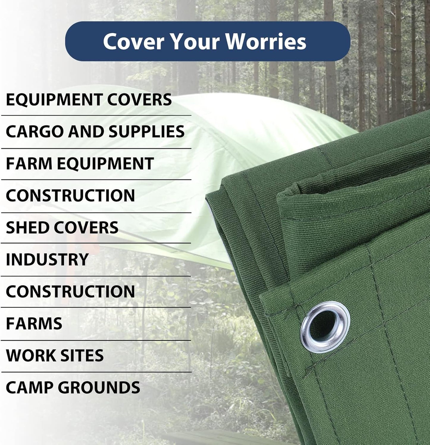 10’x12’ Canvas Tarps Heavy Duty Waterproof Tarpaulins with Aluminum Grommets,UV Resistant, 22Mil Multipurpose Drop Cloth, 14oz Durable Cover Sheet for Outdoor and Indoor Use with Ropes.