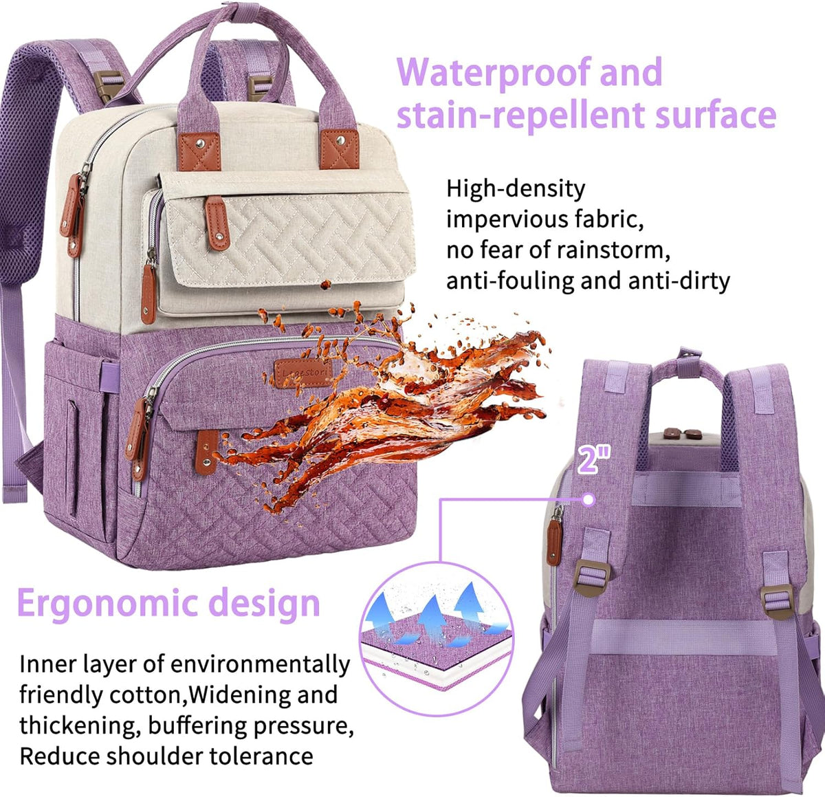 Diaper Bag Backpack, Large Unisex Baby Bags for Boys Girls, Purple Baby Nappy Diaper Bag, Multipurpose Travel Back Pack for Moms Dads with Insulated Pockets and Stroller Straps