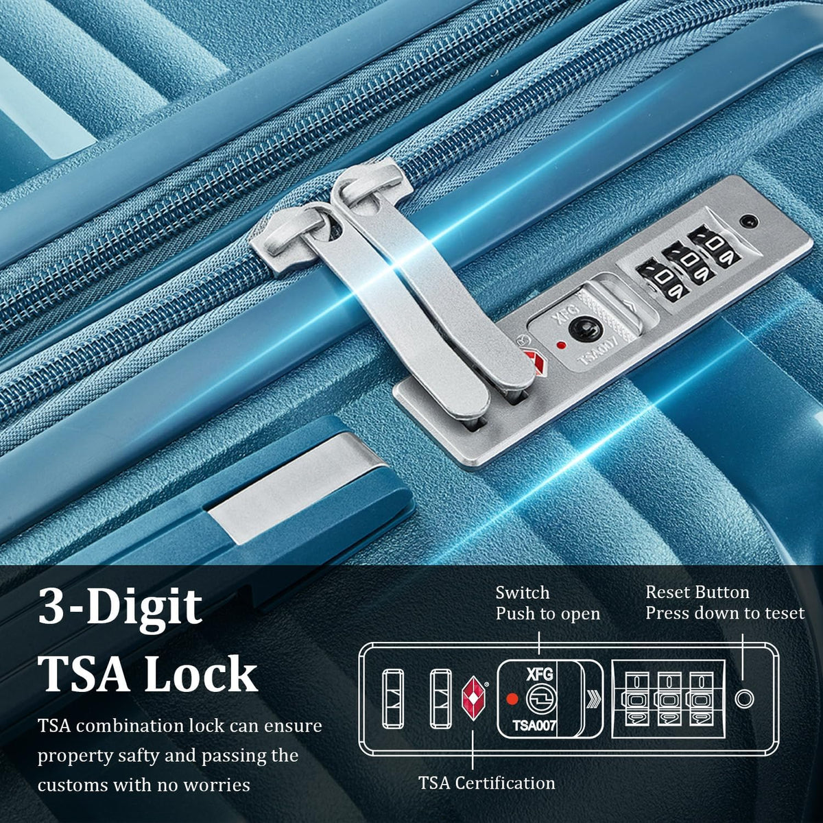 4-Piece Expandable Hardshell Luggage Set with TSA Lock (14/20/24/28) - Lightweight PP Suitcases, 360° Silent Spinner Wheels and Durable 100LB Handle for Air Travel (Peacock Blue)