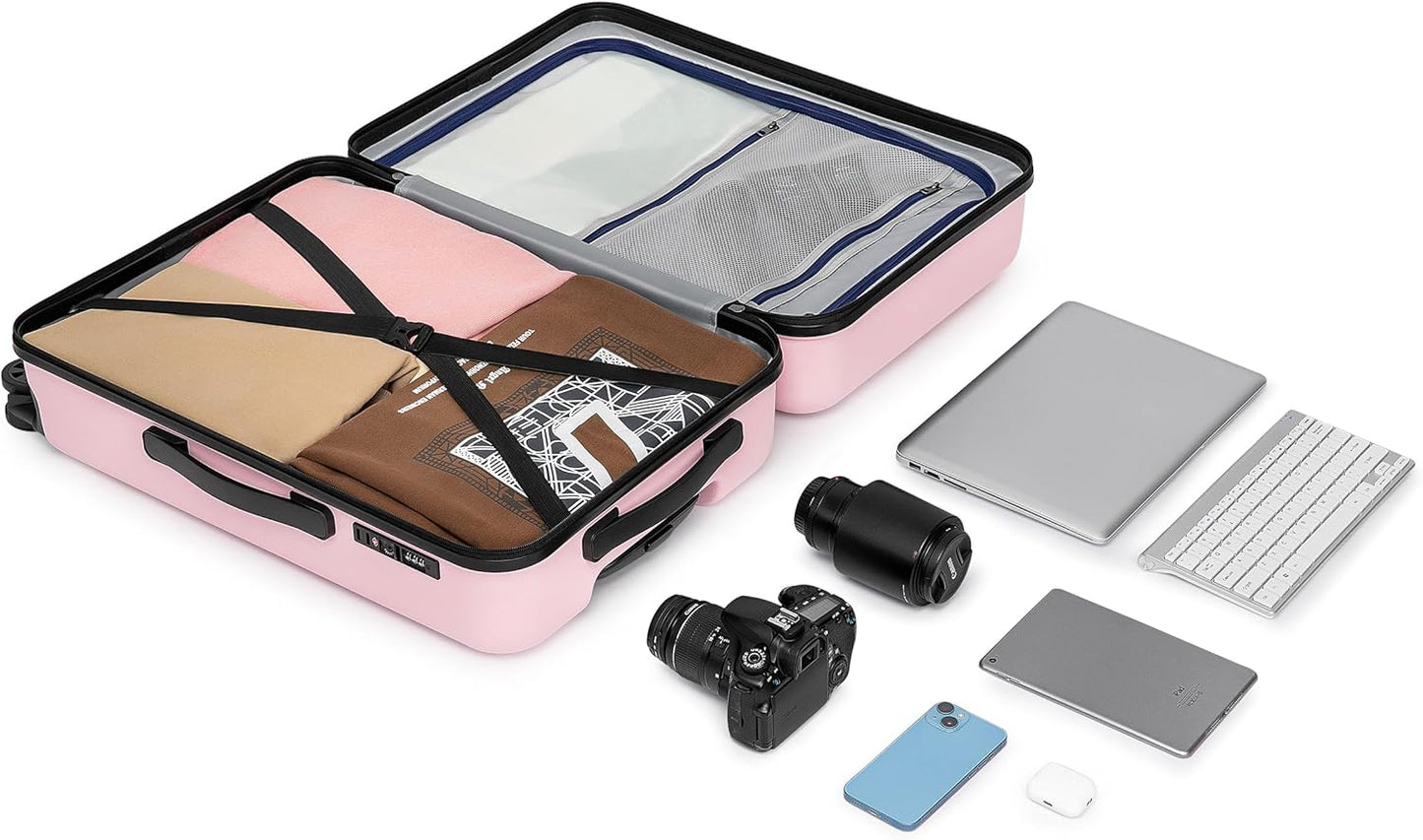 KYME Suitcase Hardshell With Double Spinner Wheels, PC+ABS TSA Lock Travel Luggage (Pink, 24" Checked)