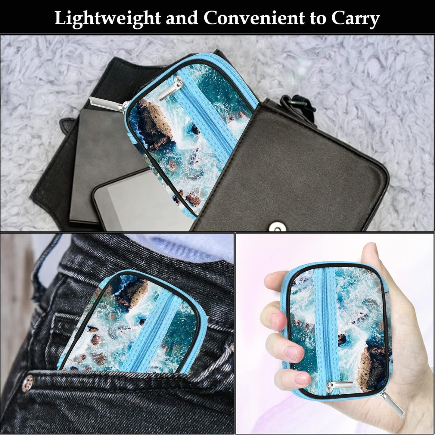 Serfeymi Weekly Travel Pill Organizer Pill Case for Purse with Removable 7 Day Pill Box, Fashionable Travel Medicine Organizer Pill Container for Medicine, Vitamin, Supplement - Blue 03 + Pill Box