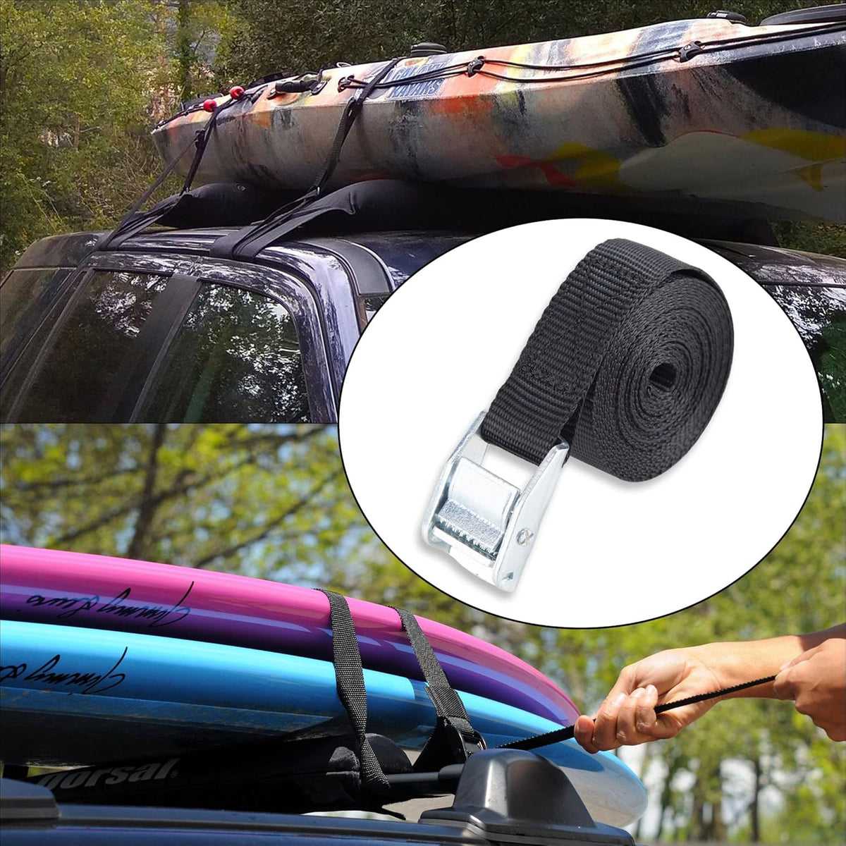 Cartman 1" x 12' Lashing Straps Cargo Tie-Down Strap Up to 600lbs, 16pk in Carry Bag, Black