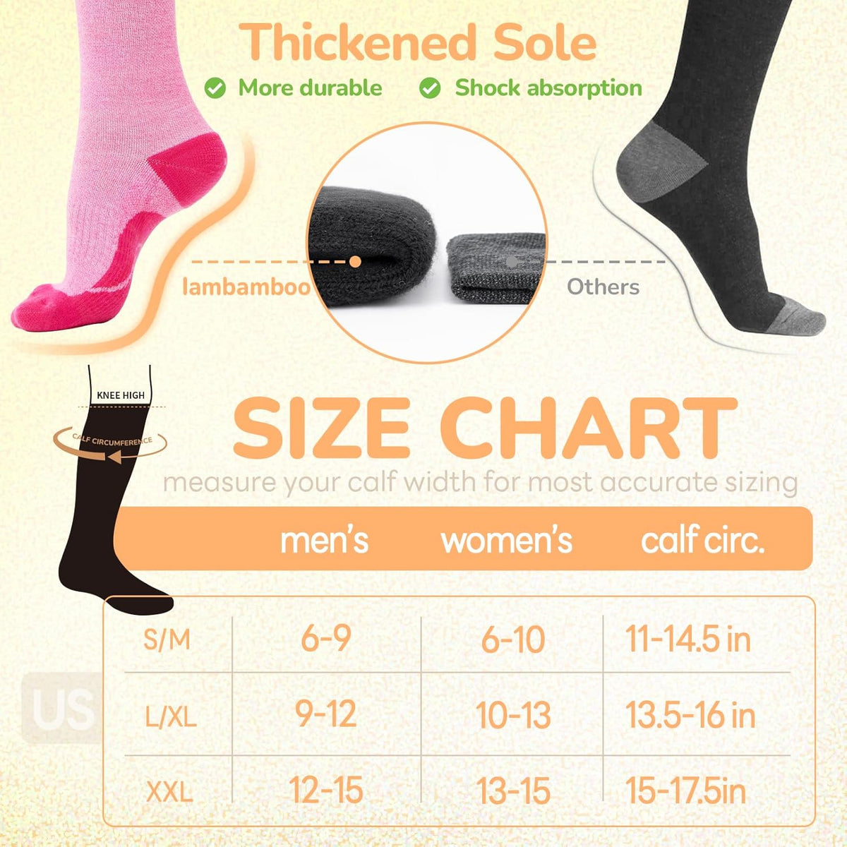 Merino Wool Compression Socks for Women Men, 15-20 mmHg Knee High Socks for Flying, Travel, Running