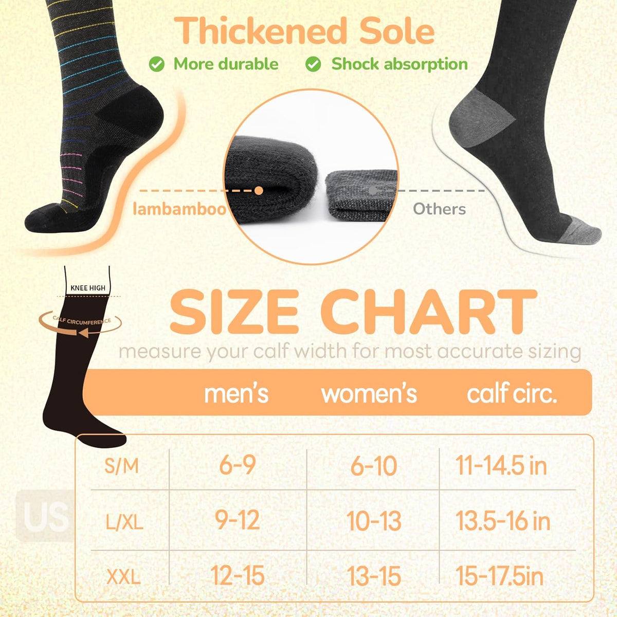 Merino Wool Compression Socks for Women Men, 15-20 mmHg Knee High Socks for Flying, Travel, Running