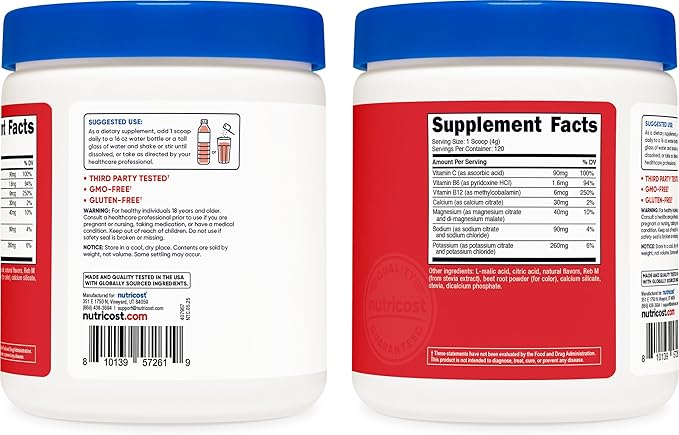 Nutricost Electrolyte Complex Powder (120 Servings, Fruit Punch) - Hydration Supplement Drink Mix with Vitamins and Minerals