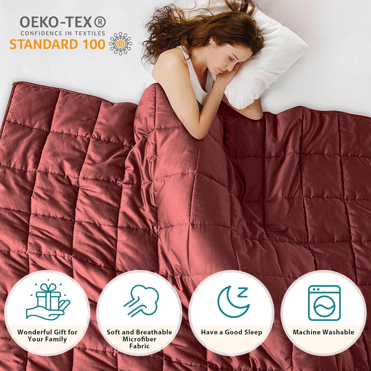 L'AGRATY Weighted Blanket - 60"x80" 15lbs Cooling Breathable Heavy Blanket Microfiber Material with Glass Beads for Adult All-Season Summer Fall Winter Soft Thick Comfort