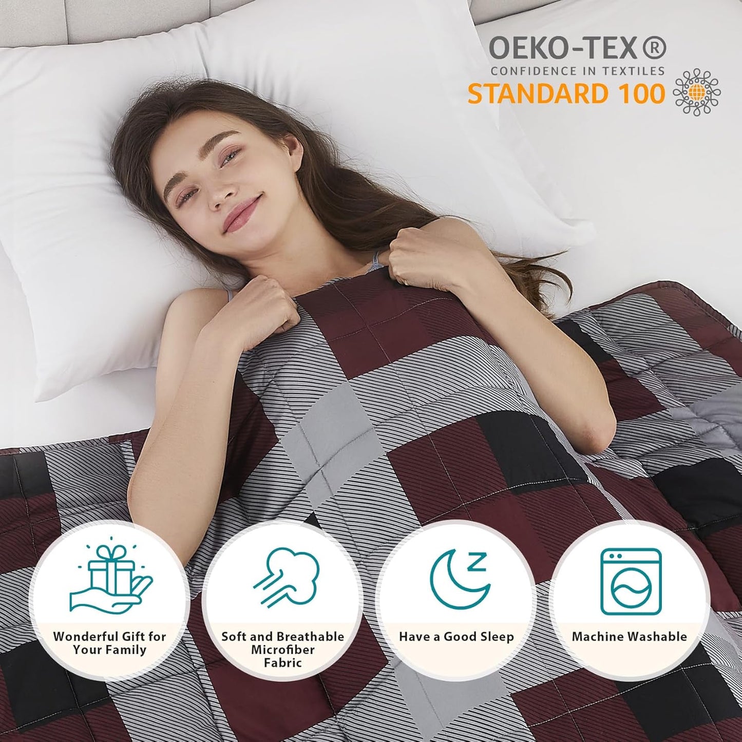 L'AGRATY Weighted Blanket - 48"x72" 15lbs Cooling Breathable Heavy Blanket Microfiber Material with Glass Beads for Adult All-Season Summer Fall Winter Soft Thick Comfort