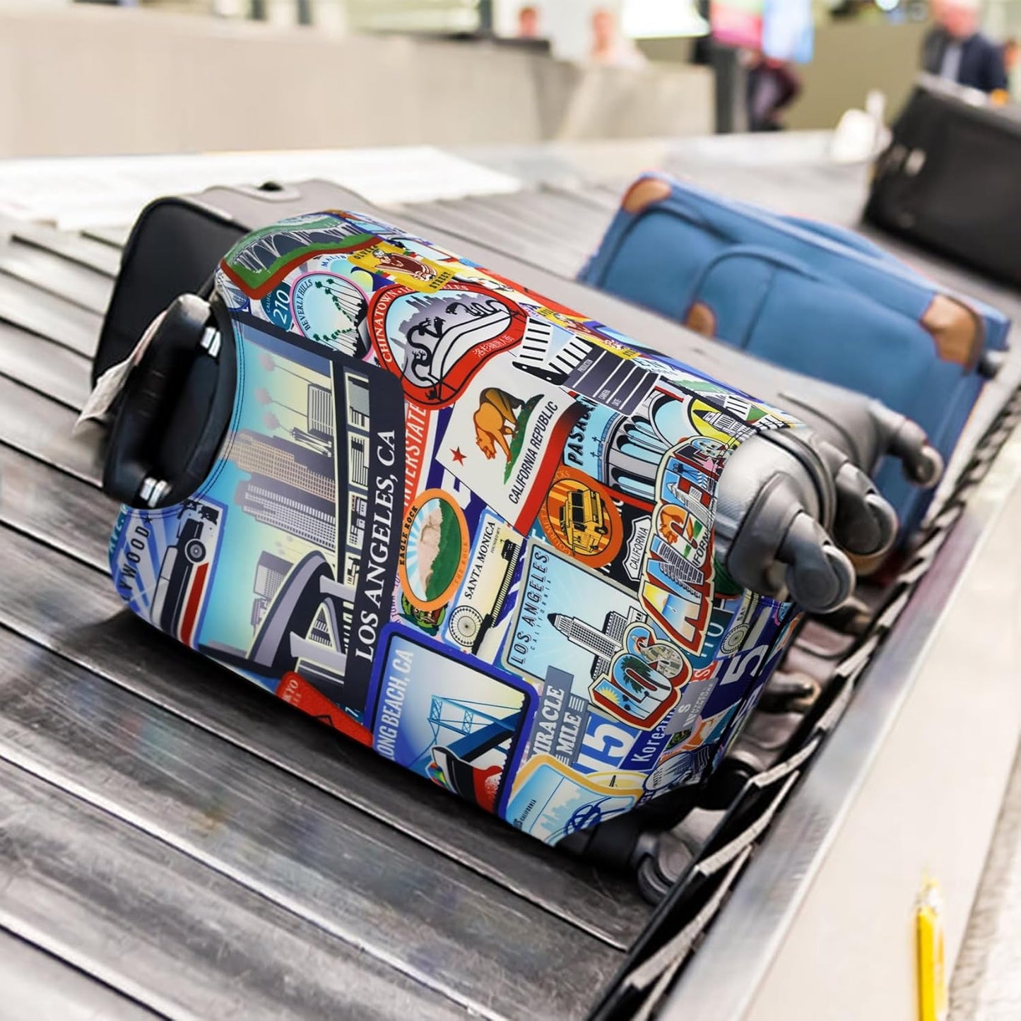 HYPER VENTURE Washable Luggage Cover - Fashion Suitcase Protector Fits 27-30 Inch Luggage (Travel Location, L)