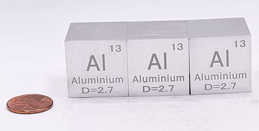 1" 25.4mm Aluminium Metal Cube Al up to 99.9% Pure Periodic Table Element Engraved Density Collection Science Education Display Block Cube + Acrylic Case Box - 1PC