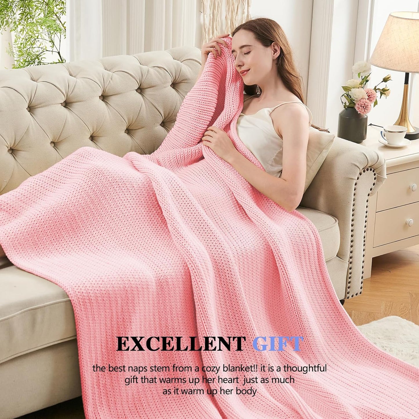 L'AGRATY Knitted Weighted Blanket - 48"x72" 15lbs Cooling Chunky Knit Heavy Blanket for Adults Braided Crochet Throw Thick Cable Yarn Knit Decorative No Beads Evenly Weighted Machine Washable