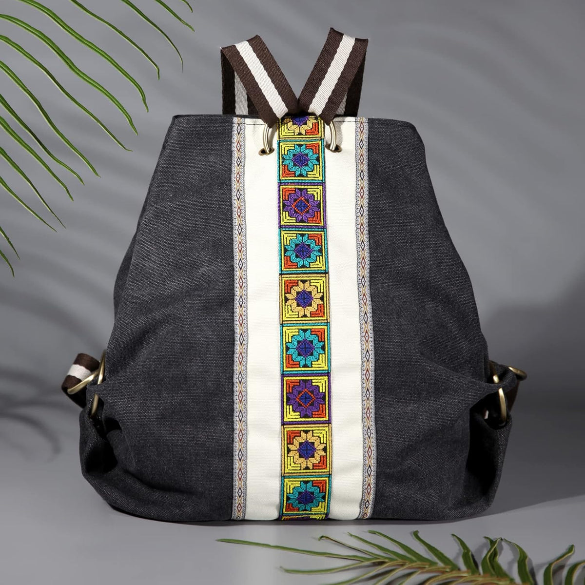 Goodhan Women Canvas Backpack Daypack Casual Shoulder Bag, Vintage Heavy-duty Anti-theft Travel Backpack Grey Black 2