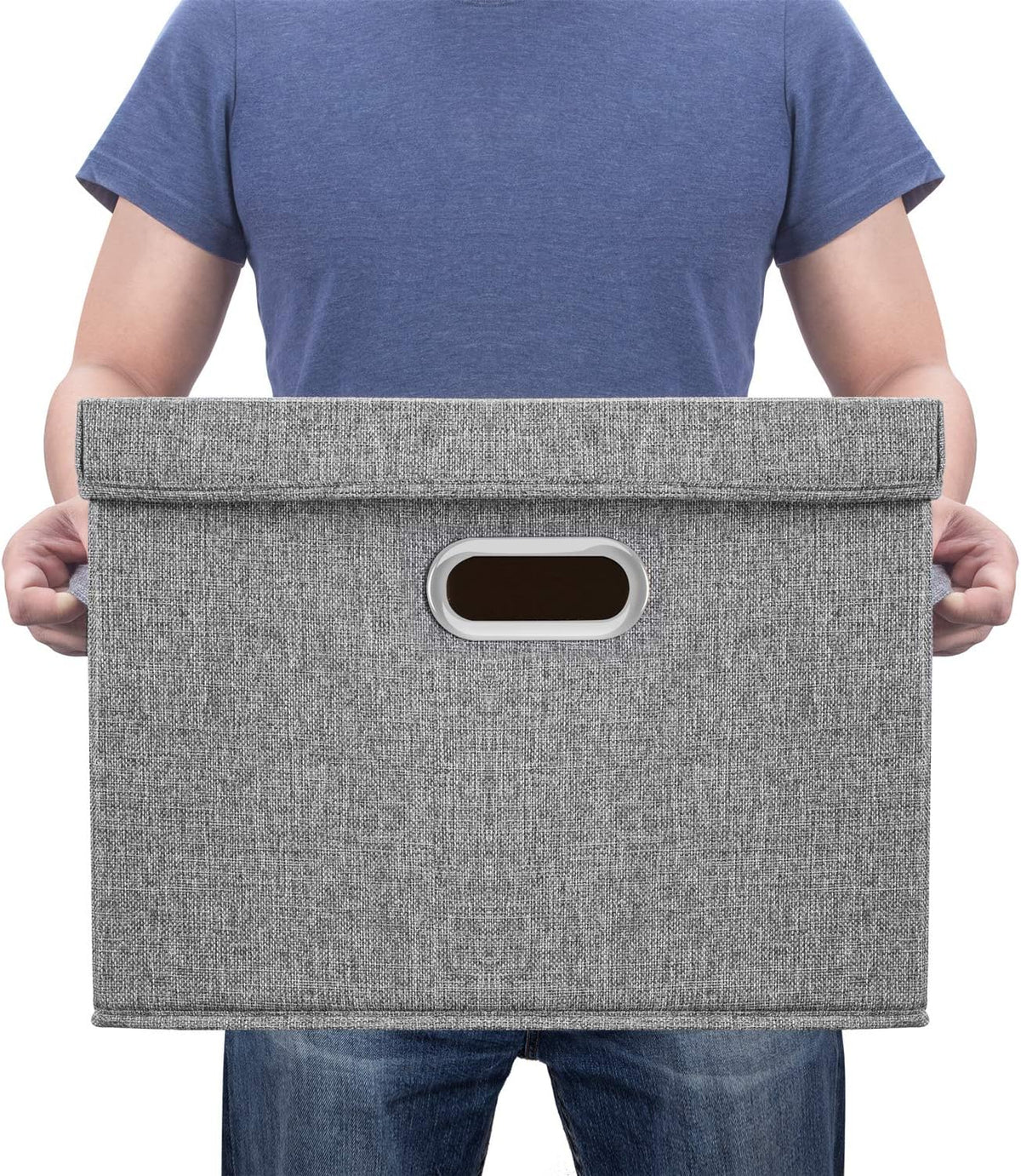 TYEERS Large Storage Bins with Lids, Collapsible, Washable, Fabric Storage Boxes for Organizing, 17.3x11.8x11.4 inches, 3 Pack, Gray
