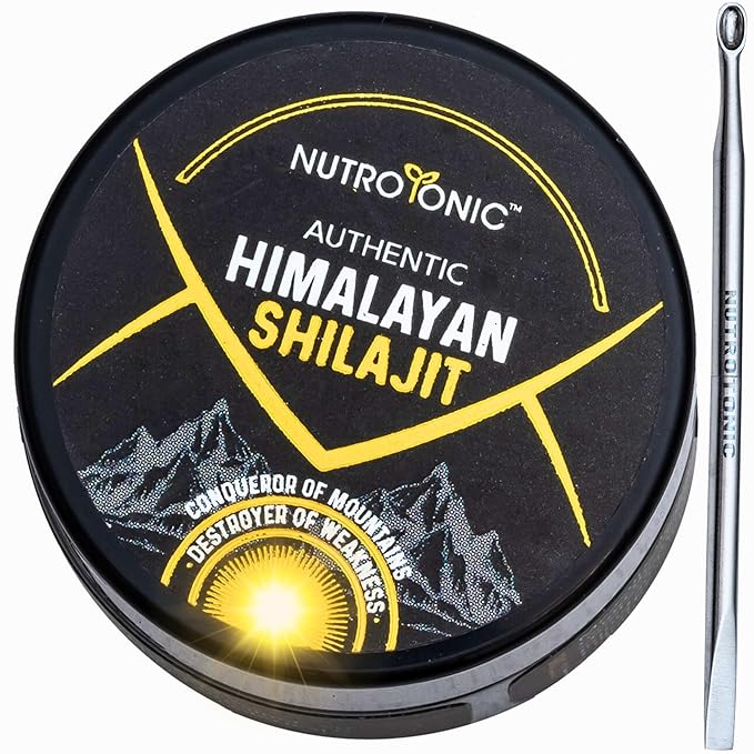 NutroTonicยฎ Authentic Himalayan Shilajit Resin for Men & Women - Gold Grade 86% Fulvic Acid - Wild Crafted +17000 FT โ 40x Nano Filtered & Sun Dried - 3rd Party Lab Tested - 5g Jar