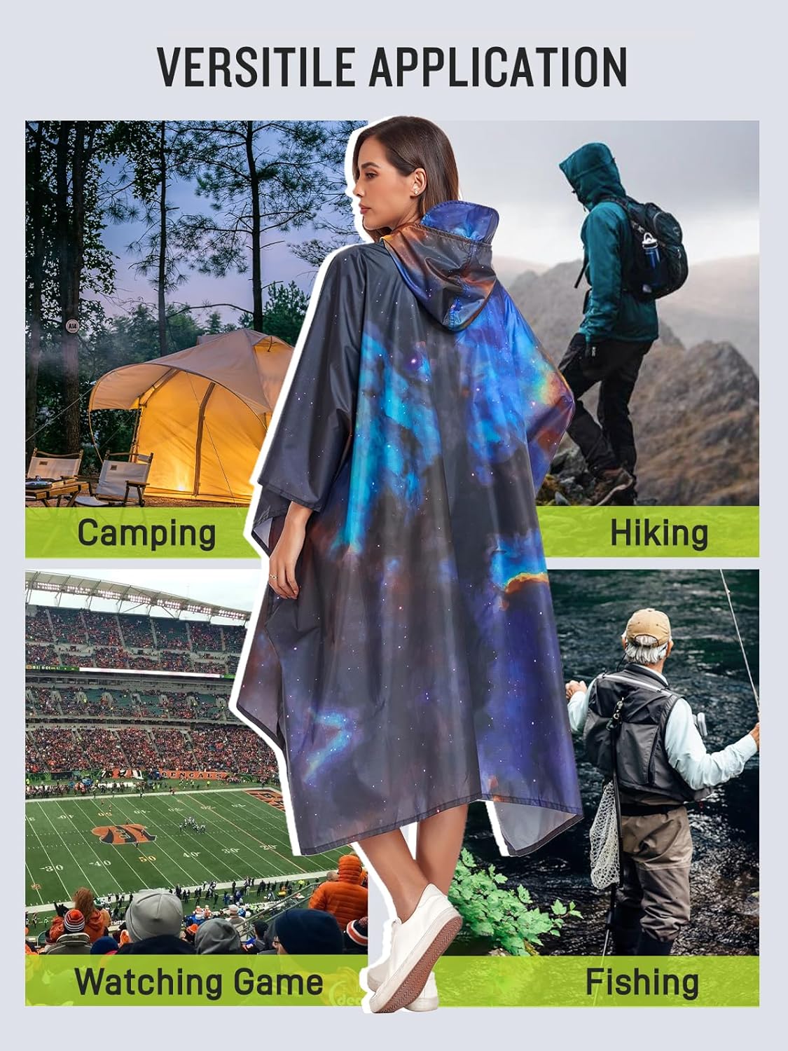 SaphiRose Extra Thick Hooded Rain Poncho Double Layer Waterproof Raincoat Jacket for Men Women Adults