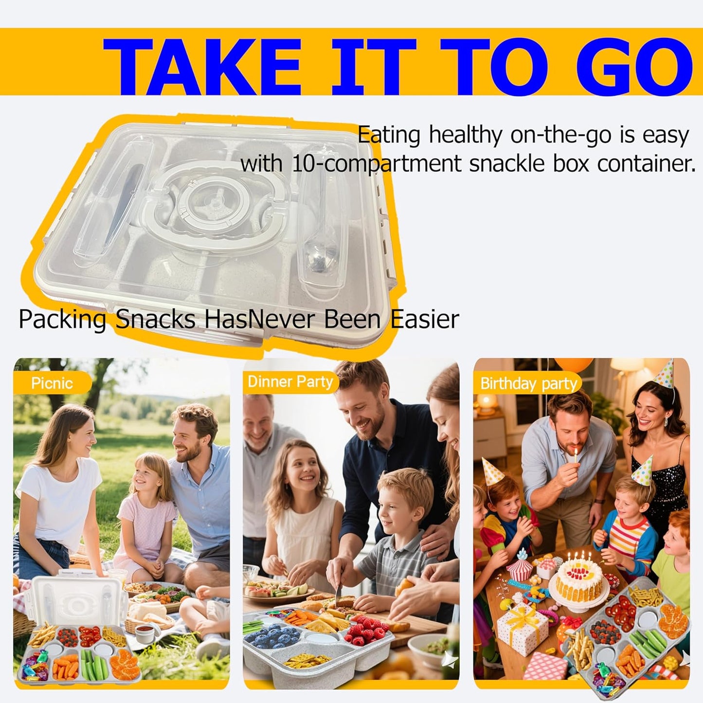 10-Compartment Insulated Snackle Box with Thermal Bag&Cover-Portable Divided Serving Tray,Dishwasher Safe,Clear Lid & Handle-Storage for Fruits bento Nuts, food storage,small tableware(white)