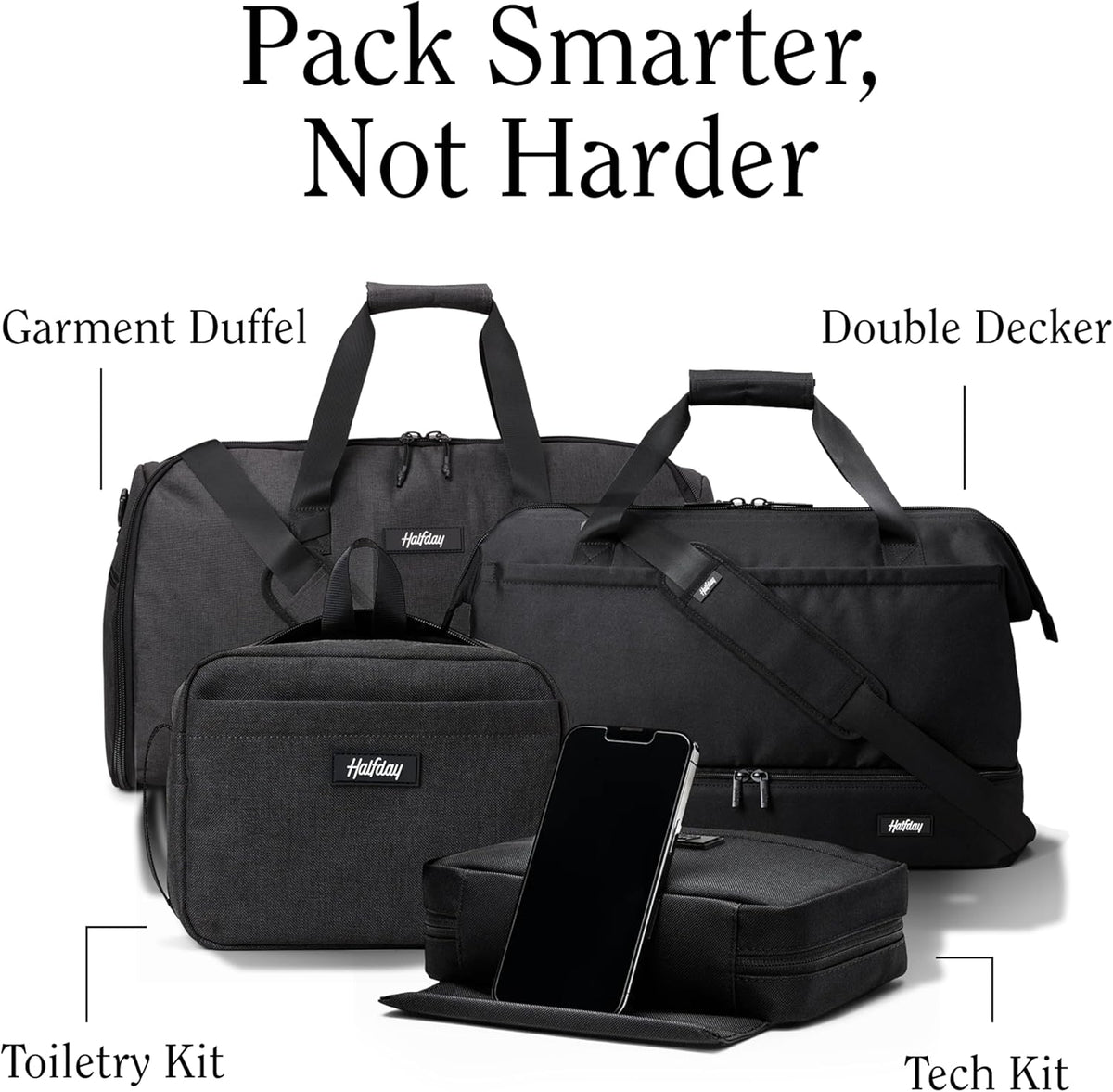 Halfday Sidekick Tech Organizer Kit | Flip-Out Kickstand for Phone/Tablet, Zip-Flat Pouch with Power Mesh & Elastic for Cable & Charger (Splash-Resistant Travel Electronics Accessories Case), Marine