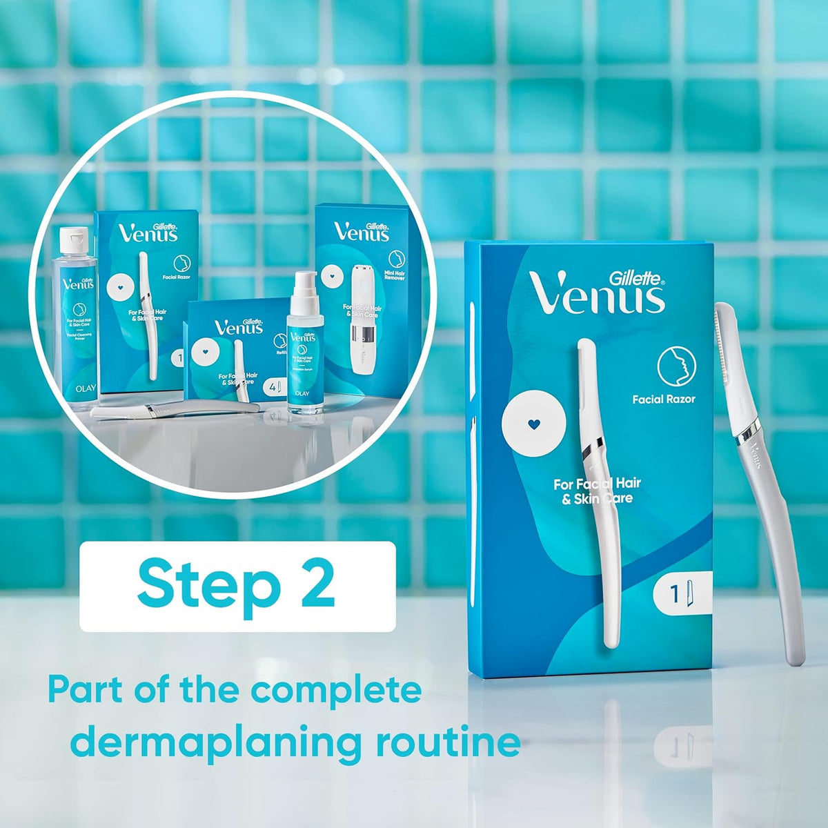 Gillette Venus Dermaplaning Tool, 2 Blade Refills, Exfoliating Face Razors for Women, Eyebrow and Facial Dermaplane Razor
