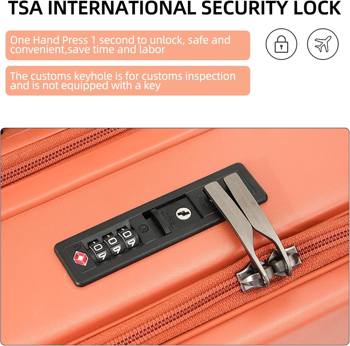 29 Inch Luggage, Top Opening Airline Approved ABS+PC Hard Shell Suitcases with Silent Wheels, TSA Lock,Front Pocket and Wet-dry Separated Six-piece Set (AD Orange, 29 Inch)