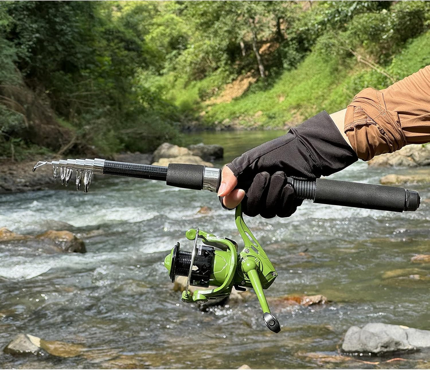 2PACK Fishing Pole Combo,Fishing Rod Combos with Telescopic Fishing Pole Spinning Reels Fishing Carrier Bag for Travel Saltwater Freshwater