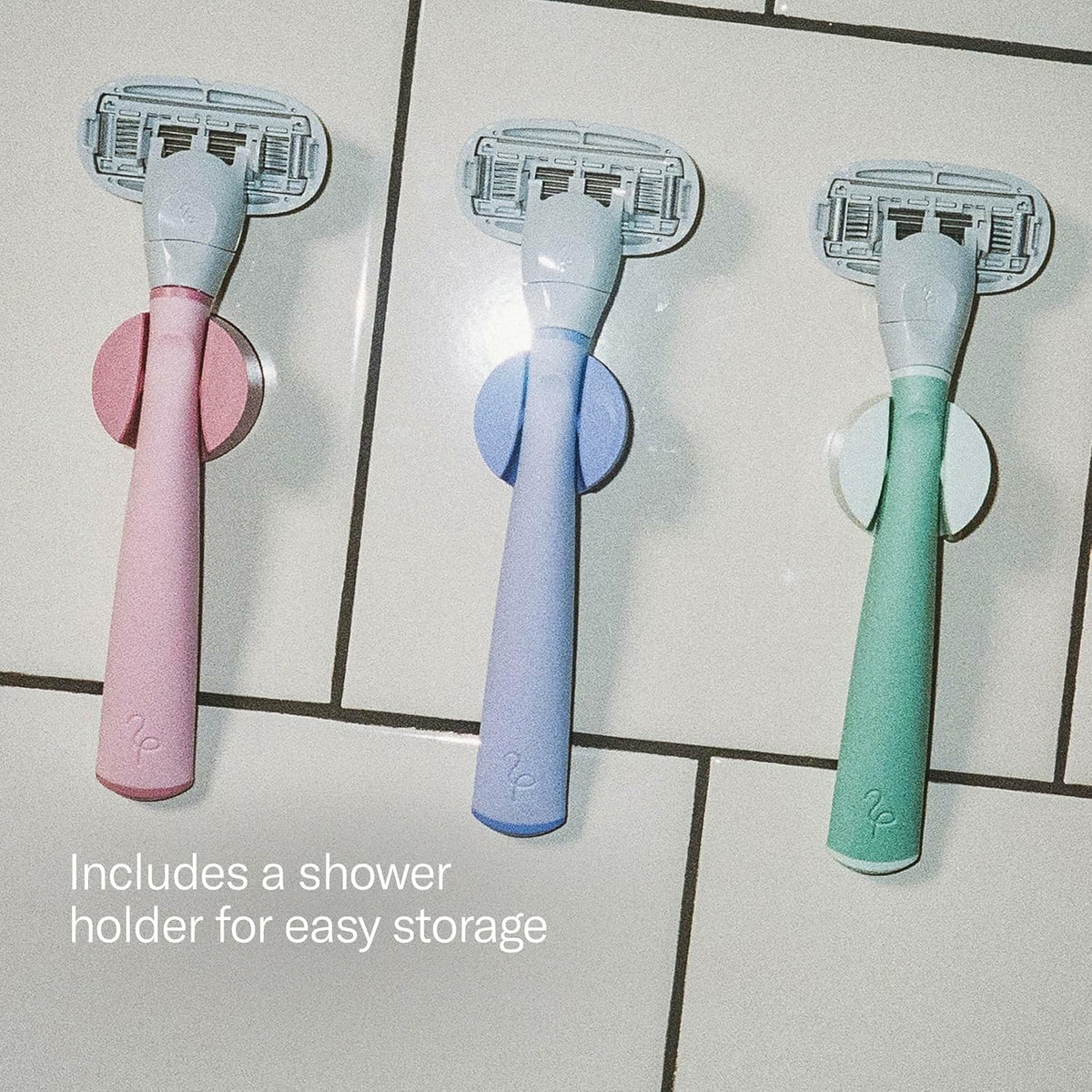 Flamingo Shaving Razor Set for Women - Original Razor Handle, 4 Blade Refills, and Shower Holder - Rose