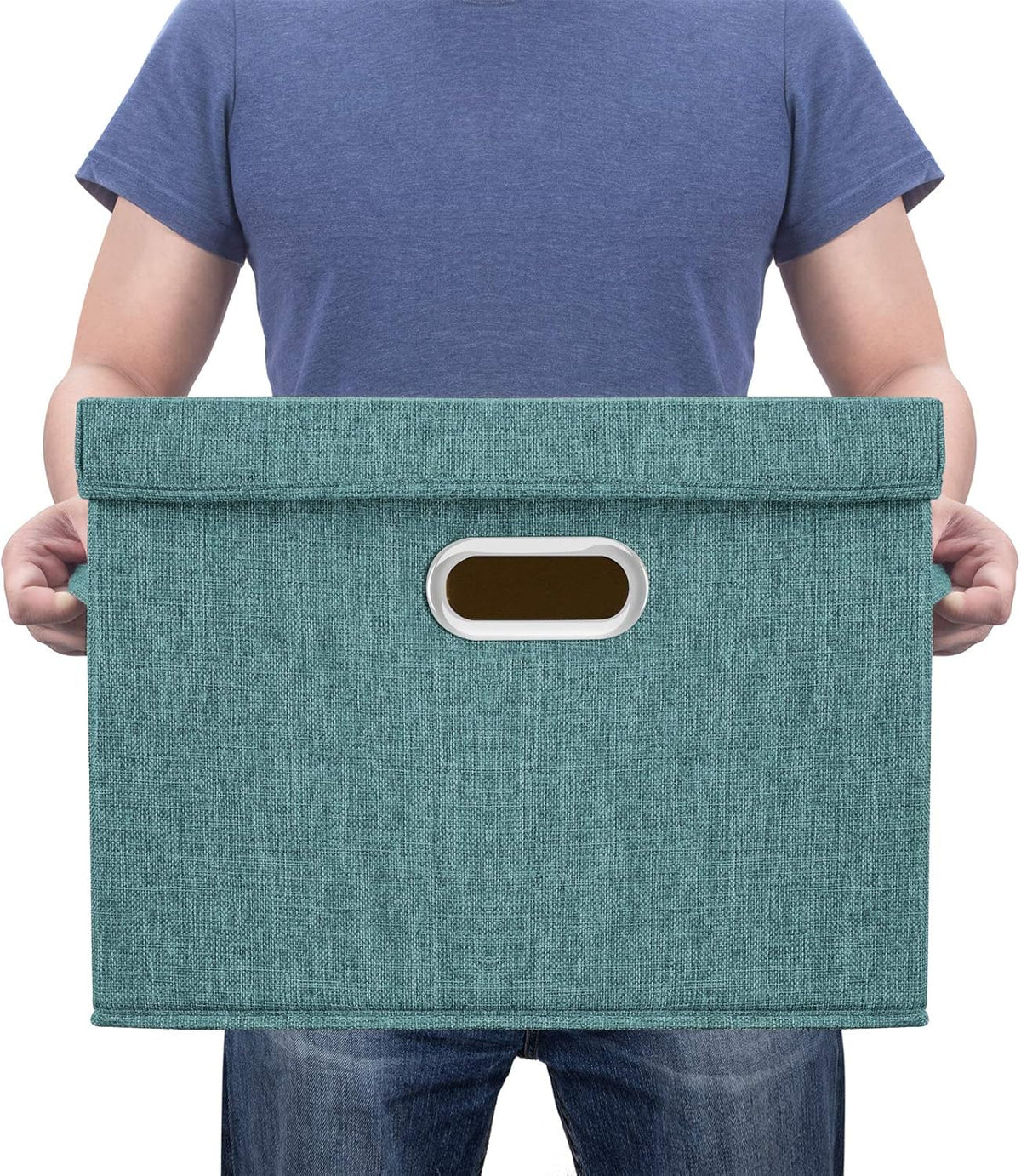 TYEERS Collapsible Storage Bins With Lids, Large Fabric Storage Boxes - 2 Pack - Aqua Deep